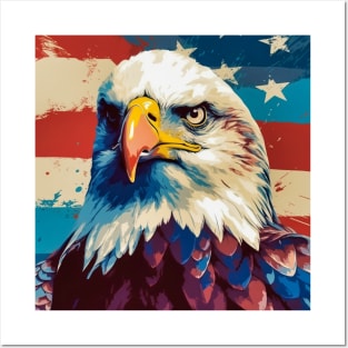 Freedom's Colors: Pop Art Bald Eagle and American Flag Posters and Art